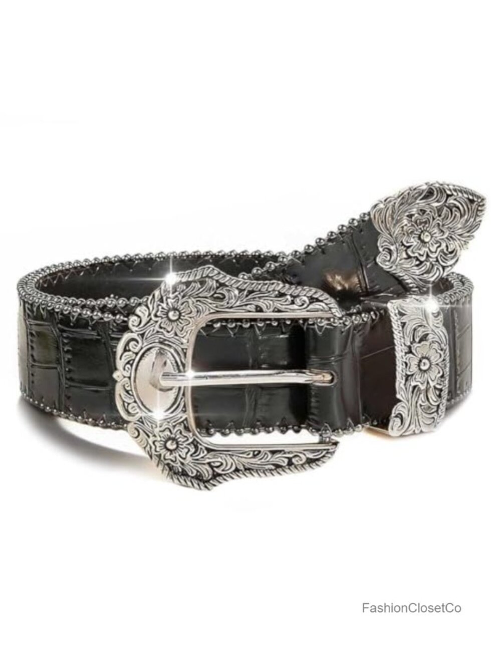 Western Belt PU Leather Engraved Buckle Cowgirl Cowboy Jeans Dress